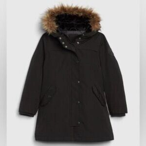 Gap Black Parka with Faux Fur Hood down fill